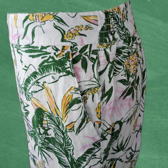 Rachel Zoe Linen Wide Leg Crop Pant Tropical Jungle Jaguar Small White GreenPink - Picture 4 of 7